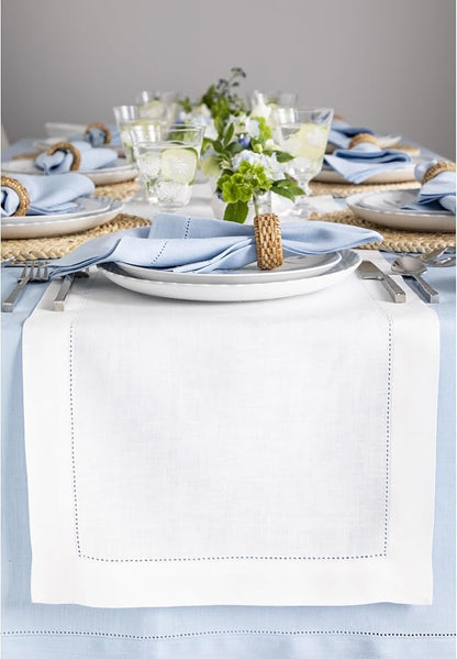 Solino Home Linen White Table Runner 156 Inches Long - 100% Pure Linen Extra Long Table Runner 14 x 156 Inch for Fall, Autumn, Halloween, Thanksgiving - Classic Hemstitch
