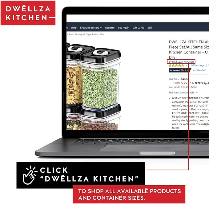 DWËLLZA KITCHEN Airtight Food Storage Containers - Pantry Snacks Kitchen Container, Baking Supplies, 4LB Sugar & Flour Canister - 4 Pc Set All Same Size - Clear Plastic BPA-Free - Keeps Fresh & Dry
