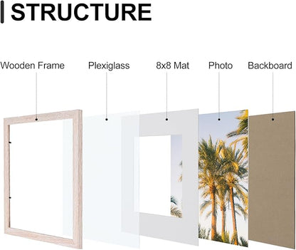 Vittanly 12x12 Picture Frames Set of 9, Shatter Resistant Plexiglass, Display 8x8 Pictures with Mat or 12x12 without Mat, Photo Frames for Wall Mount, Engineered Wood, Rustic Pink