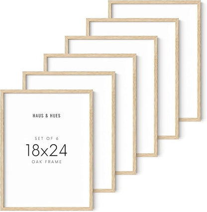 HAUS AND HUES Set of 6 Picture Frames 18 x 24 - Beige Poster Frames 18 x 24, Wooden picture Frames 18x24, Gallery Wall Frame Set 18x24 Frames for Wall Decor, Art 18 x 24 Frames (Beige Oak Frames)