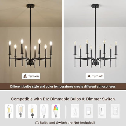 8 Light Black Chandelier Light Fixture, Modern Farmhouse Chandeliers for Dining Room Light Fixture, Metal Candle Pendant Chandelier for Foyer Entryway Stairs Living Room Bedroom Kitchen