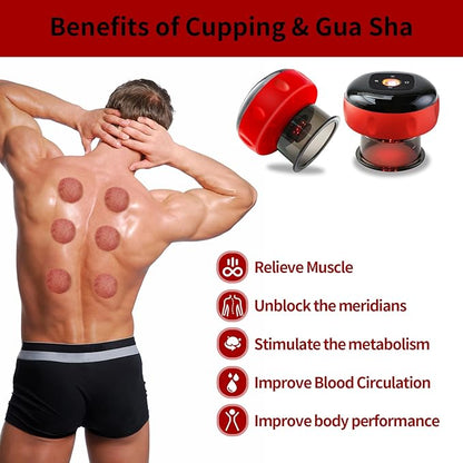 Smart Cupping Massage Therapy Set 2 Pcs, Electric Therapy Massager Kit, Therapy Device, Gua Sha Massage Tool for Pain Relief, Neck Shoulder Back Muscle Soreness (Red)