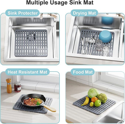 GSlife Expandable Sink Dish Drying Rack - Stainless Steel Capacity Adjustable Over The Sink Dish Rack (13.4''-20.4'') with Sink Mat and Utensil Holder, Silver