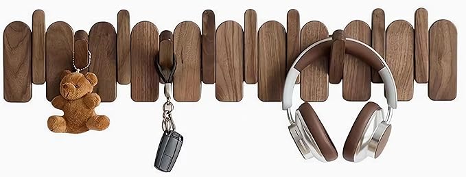 Wall Mounted Piano Key Hanger | Flip Style Hook | Entrance Wall Art Hook, Made of Oak Wood (3 Times Painted, 4 Times Polished) (Arc Beech, 8Hooks)