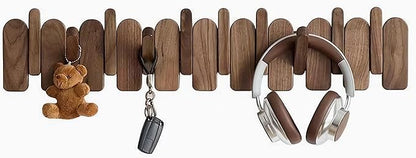 Wall Mounted Piano Key Hanger | Flip Style Hook | Entrance Wall Art Hook, Made of Oak Wood (3 Times Painted, 4 Times Polished) (Arc Beech, 8Hooks)