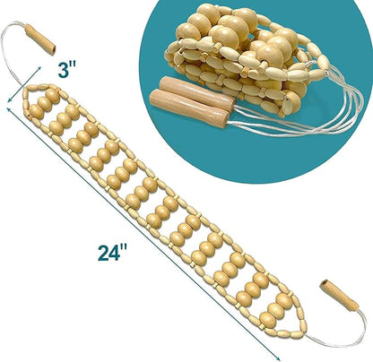 Wood Back Massage Roller Rope, Portable Wood Therapy Cellulite Massage Tools, Handheld Lymphatic Drainage Massager, Multi-Functional Manual Massage Roller Rope Strap for Full Body Muscle Pain Relief