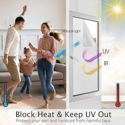 HIDBEA Frosted Window Privacy Film Heat Control UV Blocking, Static Cling Non-Adhesive Reusable Door coverings for Bathroom Home Office (Frosted, 35.4 Inch x 6.5 Feet)
