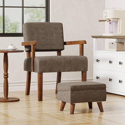 Accent Chair Set of 2 with Table, Living Room Chairs with Soft Seat & Armrests for Living Room Bedroom Reading Room Waiting Room (Brown), (AC01)