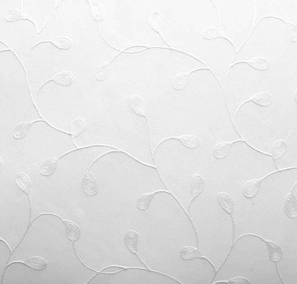 MIUCO Floral Embroidered Semi Sheer Curtains Faux Linen Grommet Window Curtains for Bedroom Living Room 95 Inches Long 2 Panels, Pure White