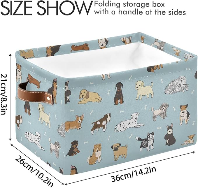 Multi-purpose Storage Basket Bin Cute Dog Puppy Organizer Collapsible Shelf Basket Cube with Handle for Nursery Bedroom Bathroom