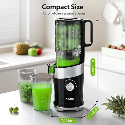 Aeitto Cold Press Juicer, Juicer Machines with 4.9" Large Feed Chute, Fits Whole Vegetables and Fruits, Professional Juice Maker, Easy to Clean, High Juice Yield, Easy to Assemble,Black