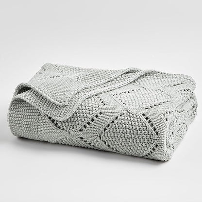 Longhui bedding Chunky Cotton Knit Throw Blanket for Couch, Sofa, Bed, or Chair, Decorative Breathable Fall Cable Knit Blanket 60 x 80 Inches, Large Medium Weight Grey
