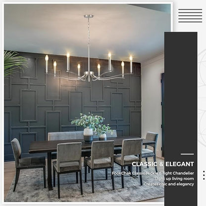 Nickel Chandeliers for Dining Room, 8-Light Chandelier Light Fixture Over Table Modern Candle Chandelier 44in Master Bedroom Chandeliers Lighting for Entry Foyer Bathtub Living Room