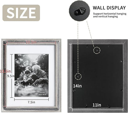 Yaetm 11x14 Rustic White Wood Picture Frame with Mat for 8x10, Weathered Solid Wood Frame with Real Glass, Distressed White Wooden Photo Frames 11 x 14 for Tabletop & Wall Mount, 2 Pack
