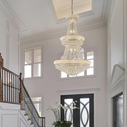 31 - Light Large Empire Crystal Chandelier for High Ceiling Foyer Entryway Staircase Living Room Dining Room Chrome Finish