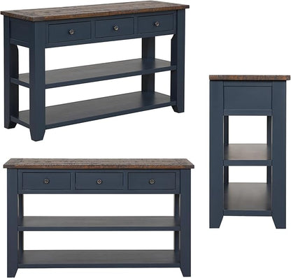 Farmhouse Wood Entry Console Table 48-Inch Modern Sofa Entryway Table with Drawers and Storage Shelves for Entrance Living Room (Blue)