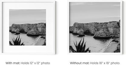 HAUS AND HUES 16x16 White Metal Picture Frames Matted to 12x12 - Features Premium Aluminum & Hanging Hardware, Shatterproof Plexiglass - Ideal for Home, Room, Office (16x16 in, White, Set of 4)