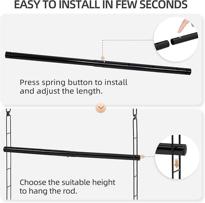 STORAGE MANIAC Hanging Closet Rod, Adjustable Width and Height Closet Hanging Organizer, Space-Saving Clothes Hanging Bar, Closet Extender Hanging Rod Double Closet Hanging Rod, 2 Pack Black