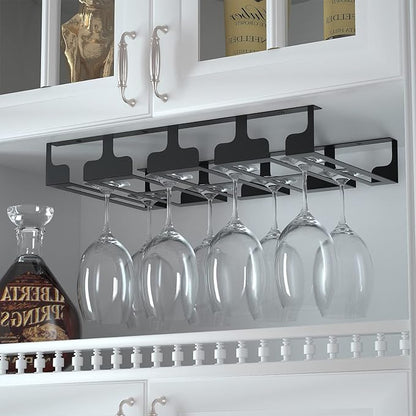 Wine Glass Rack - Under Cabinet Stemware Wine Glass Holder Glasses Storage Hanger Metal Hanging Organizer for Bar Kitchen, Black 4 Rows 2 Packs