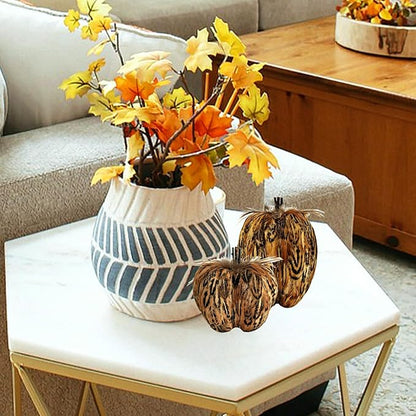 naturevibe 7.5/5.5 Inches Elegant Feathered Pumpkin Decor,Set of 2 Thanksgiving Decorations Natural Feather Pumpkins as Fall Home Decor,Centerpieces for Tables or Autumn Harvest Gifts