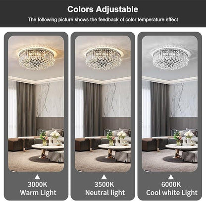 6-Lights Black Crystal Flush Mount Chandelier Light Fixture K9 Crystals Modern Ceiling Lights Elegant Pendant Lamp for Bedroom,Hallway,Bar,Living Room,Dining Room,H5.9 xW20 (Bulbs Not Included)