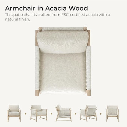 CHITA 3 Pieces Boho Patio Rattan Bistro Set, Outdoor Wicker Chairs & Side Table Set with Acacia Wood Frame(Cream)