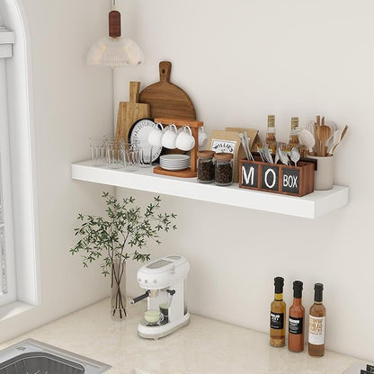 White Floating Shelves for Wall - 48 Inch Wide x 12 Inch Deep Wall Shelves Set of 1 - Rustic Wood Shelves for Living Room, Bathroom, Laundry Room, Bedroom, Kitchen, Home Office
