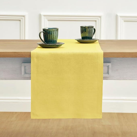 Solino Home Linen Table Runner 72 Inches Long - 100% Pure Linen Sunshine Yellow Dining Table Runner 14 x 72 Inch - Fete