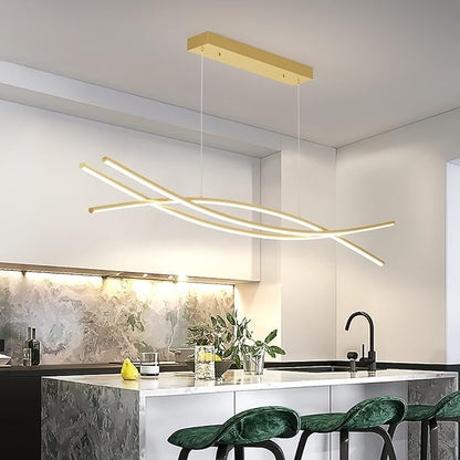 Modern Chandelier, Linear Pendant Light LED Dimmable Hanging Light Fixture, 3000K-6000K with Remote Control (Gold, 47IN)