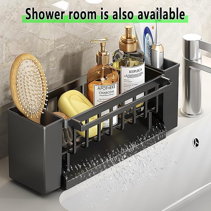 Utensil Holder, 3 Compartments Utensil Drying Rack, Dish Drainer for Kitchen Counter,Kitchen Utensils Holder with Towel Bar,Self-Draining Tray Design(Black)