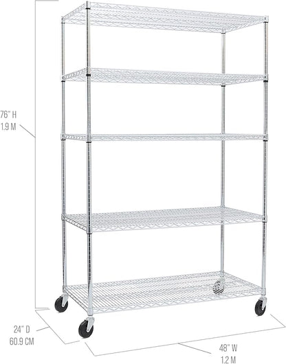 Seville Classics UltraDurable Heavy Duty NSF Solid Steel Wire Rack Storage Unit Organizer for Garage, Warehouse, Office, Restaurant, Classroom, Kitchen, 5-Tier Shelving, 48" W x 24" D