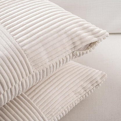 Fancy Homi Set of 2 Cream Boho Long Lumbar Body Decorative Throw Pillow Cover 14x36 Inch for Bed Couch Bedroom Bench, Soft Patchwork Corduroy Textured Pillow Case, Rustic Farmhouse Room Décor