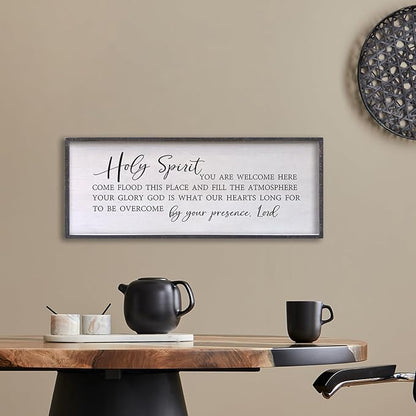 Holy Spirit You are Welcome Here Wall Decor Art 24"X10" Quote Christian Bible Verse Religious Scripture Wall Sign (Black)