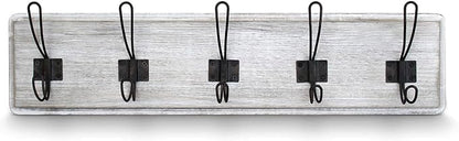 HBCY Creations Rustic Coat Rack - Wall Mounted Whitewash 24" Entryway Coat Hooks - 5 Rustic Hooks, Solid Pine Wood. Perfect Touch for Your Entryway, Kitchen, Bathroom... (Whitewash)