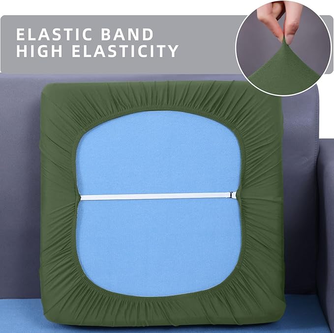 hyha Waterproof Couch Cushion Covers, Stretch Sofa Couch Seat Slipcover for Dog Washable, Non-Slip Waterproof Outdoor Cushion Covers for Patio Furniture Replacement (2 Pieces, Bronze Green)