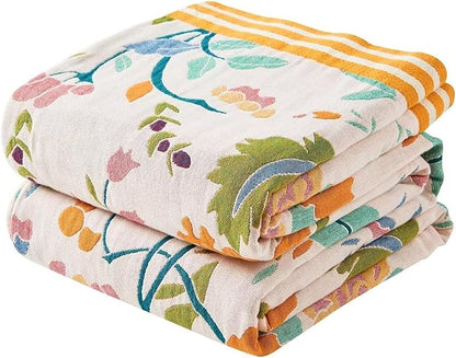 Boho Throw Blanket for Bed, 100% Cotton Soft Rustic Quilt Fall Blanket, 60"x80" Floral Printed Farmhouse Decor Bed Blankets, All Season Rustic Reversible Bohemian Throw Quilt