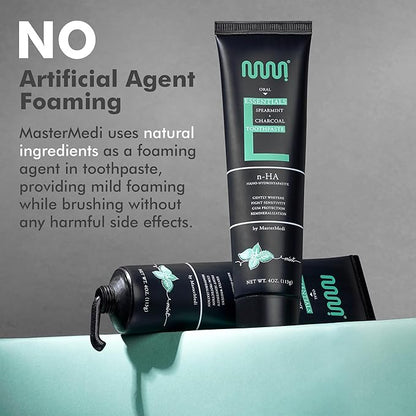 MasterMedi Charcoal Toothpaste with Nano Hydroxyapatite – Fluoride Free, SLS Free, Sensitive Whitening, Enamel Support, Spearmint Flavor, Dentist Recommended, 4 oz (Pack of 1)