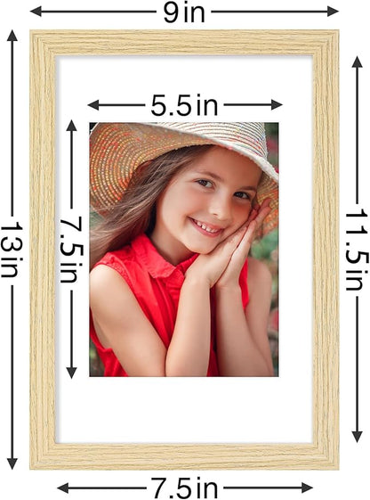 Vittanly 8x12 Picture Frames Set of 9, Shatter Resistant Plexiglass, Display 6x8 Pictures with Mat or 8x12 without Mat, Photo Frames for Wall or Tabletop, Engineered Wood, OAK