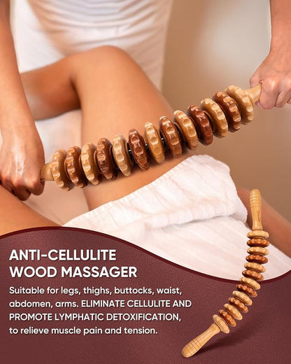 ONUEMP Wood Therapy Massage Tools, Wooden Bend Waist Thigh Massager & Muscle Roller Stick, Maderoterapia Colombiana Kit for Lymphatic Drainage, Anti Cellulite, Body Contouring/Shaping, Deep Tissue