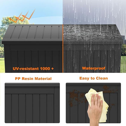 230 Gallon Resin Deck Box, Lockable Patio Outdoor Storage Box for Furniture, Garden Tools and Tools Storage, Waterproof Outside Storage Boxes - Black