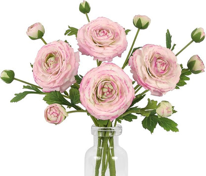 IPOPU 4PCS Real Touch Purple Ranunculus Artificial Flowers Faux Ranunculus Flowers for Vase Real Look Silk Peonies Fake Peony Flowers for Home Indoor Wedding Centerpieces for Table Decor (Purple Edge)