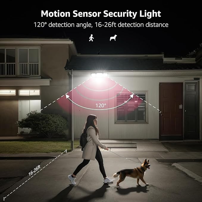 Lepro Solar Lights for Outside, WL5000 Motion Activated Security Lights, Separate Solar Panel, 3 Adjustable Head 270° Wide Lighting Angle, IP65 Waterproof Wall Lamp for Porch Yard Garage
