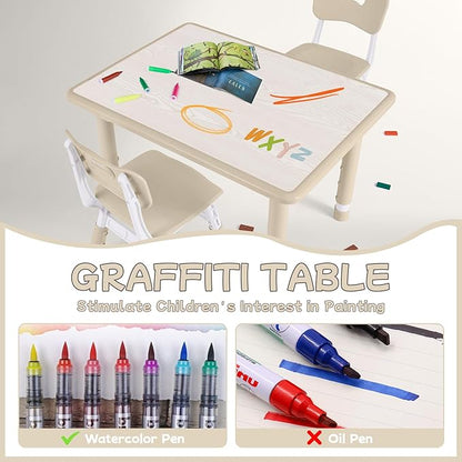 Toddler Table and Chair Set, Height Adjustable-Upgrade Kids Table and 2 Chairs for Ages 3-8, Multi-Activity Toddler Play Table with Graffiti Desktop for Home/Daycare/Classroom