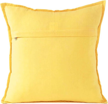 Eyes of India Embroidered Decorative Boho Throw Pillow Cover with Mirrors, Handmade Bohemian Accent Cushion Case for Sofa Couch Bedroom Living Room (Yellow, 24" x 24")