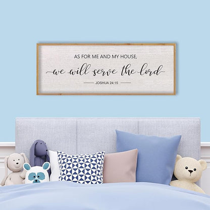LuZhiQiang As For Me And My House We Will Serve The Lord Wall Decor Sign 40"X15" Bible Verse Religious Scripture Wall Art (Wood)
