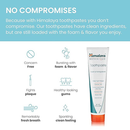 Himalaya Botanique Original Neem & Pomegranate Botanical Toothpaste, Fights Plaque, Brightens Teeth, Fluoride Free, No Artificial Flavors, SLS Free, Cruelty Free, Foaming, Mint Flavor, 5.29 Oz, 4 Pack