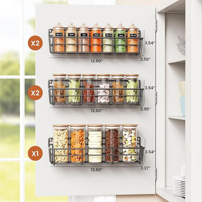 5 Pack Spice Rack Seasoning Organizer Wall Mount, Screw or Adhesive Hanging Shelf Basket Spice Organizer Shelf for Kitchen, Black