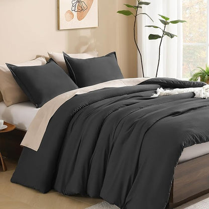 Litanika Grey Comforter Full Set, Dark Gray Lightweight Plain Bedding Comforters Sets, All Season Fluffy Bed Set (79x90In Comforter & 2 Pillowcases)