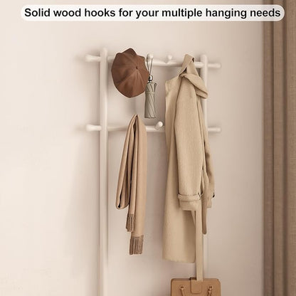 Coat Rack with Shoe Storage, Narrow Wooden Hall Tree with Bench, 11 Hooks and 2-Tier Storage Shelves, 3-in-1, Entryway Bench with Coat Rack (23.6"-Deep White)