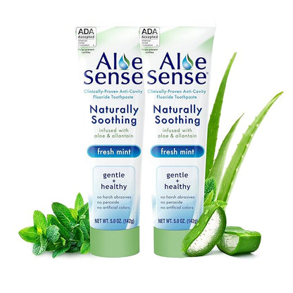 Naturally Soothing Toothpaste for Sensitive Teeth and Gum Care with Aloe Vera, Allantoin & Fresh Mint Flavor, Gentle & Natural, ADA Approved (5-oz, 2 Count)